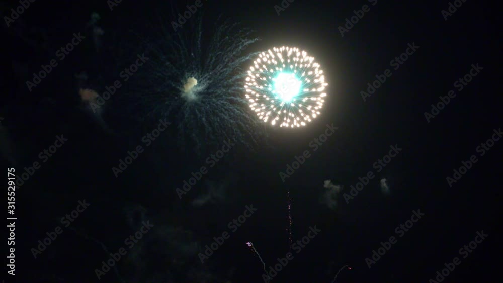 Beautiful abstract colourful Fireworks explode display on sky at night a symbol of celebration in New years anniversary for background