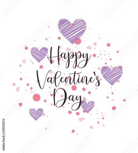 Happy valentines day purple hearts vector design