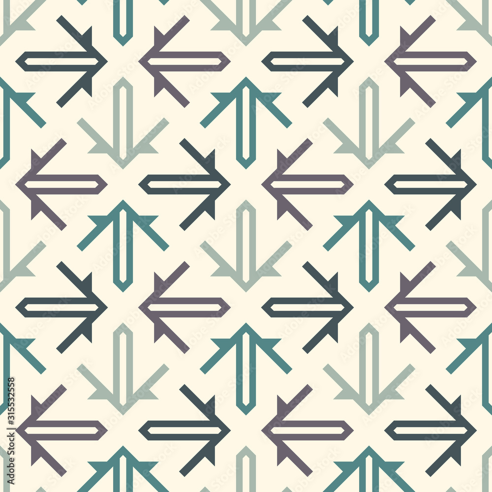 Fototapeta premium Arrows seamless pattern. Simple geometric surface print. Repeating pointers geometric ornament. Minimal geo background.