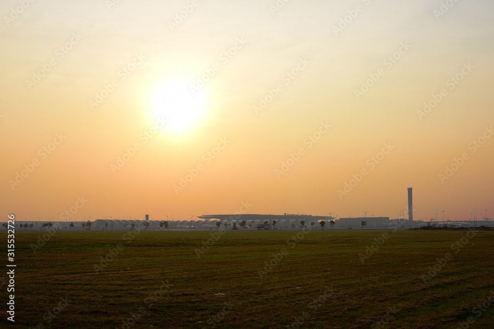 Sunset at the beautiful airport view	