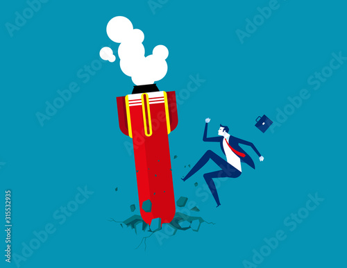Startup rocket crash on the floor. Concept business start-up vector illustration, Projection and Bankruptcy