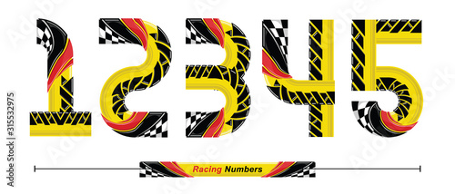Numbers Racing Flag style in a set 12345