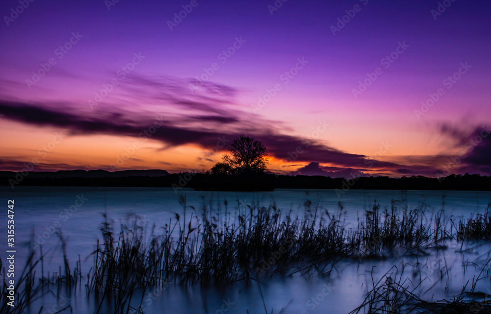 sunset at loch leven, perth and kinross-shire, scotland.
