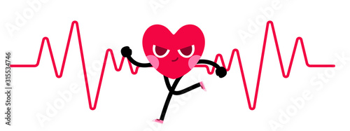 heart character goes running with heart rate background