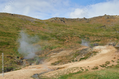 Western Iceland's Green Thermal Hills During Summertime