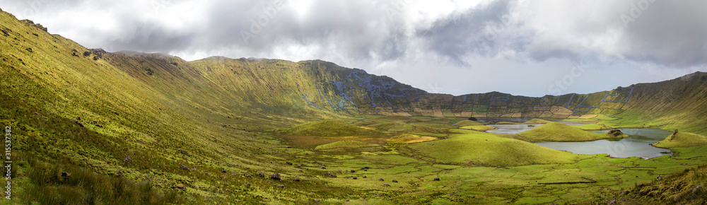 Beautiful panorama view of the Corvo Caldera in the Azores, Portugal.