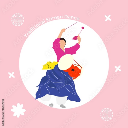 Vector illustration on Korean ethnic dance. flat design style photo