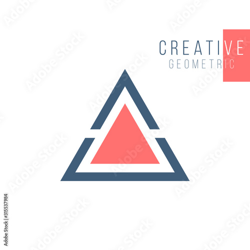 Geometrical triangle or arrow in three parts logo design. Technology business identity concept. Creative corporate template. Stock Vector illustration isolated on white background.