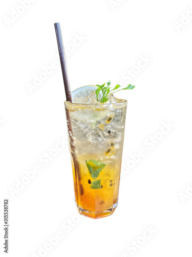 Italian Soda Passion Fruit Soda Decorated with mint leaves and straws