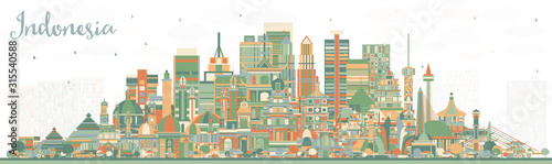 Indonesia Cities Skyline with Color Buildings.
