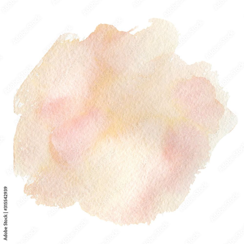 Watercolor soft pastel coral stain background. Nude pink hand drawn brush for business logo, greeting card, wedding card, poster, template, banner.