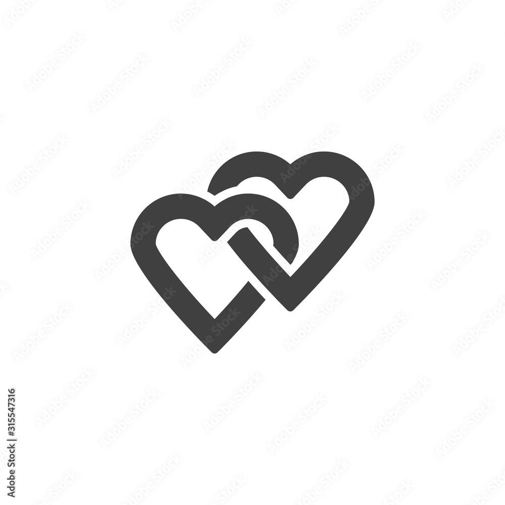 Two Linked Hearts vector icon. filled flat sign for mobile concept and web design. Wedding hearts glyph icon. Love and valentine day symbol, logo illustration. Vector graphics Two Linked Hearts vector icon. filled flat sign for mobile concept and web design. Wedding hearts glyph icon. Love and valentine day symbol, logo illustration. Vector graphics