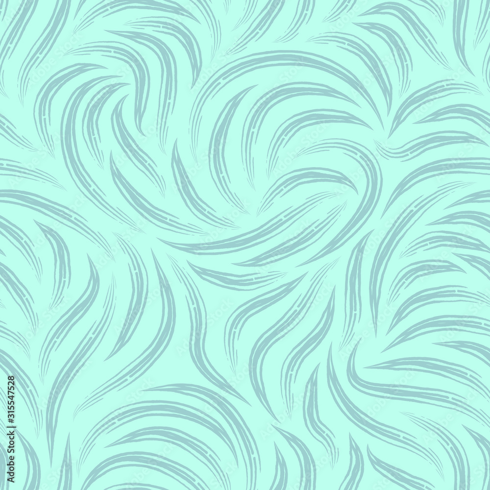 Branching turquoise stripes seamless pattern. Smooth lines textu