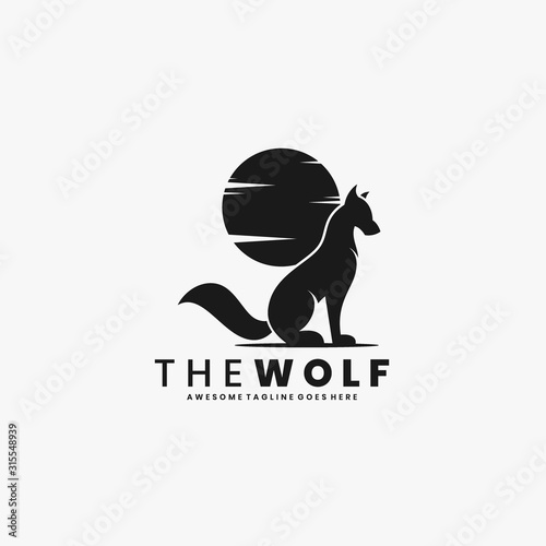 Vector Logo Illustration The Wolf And Black Moon Silhouette Style