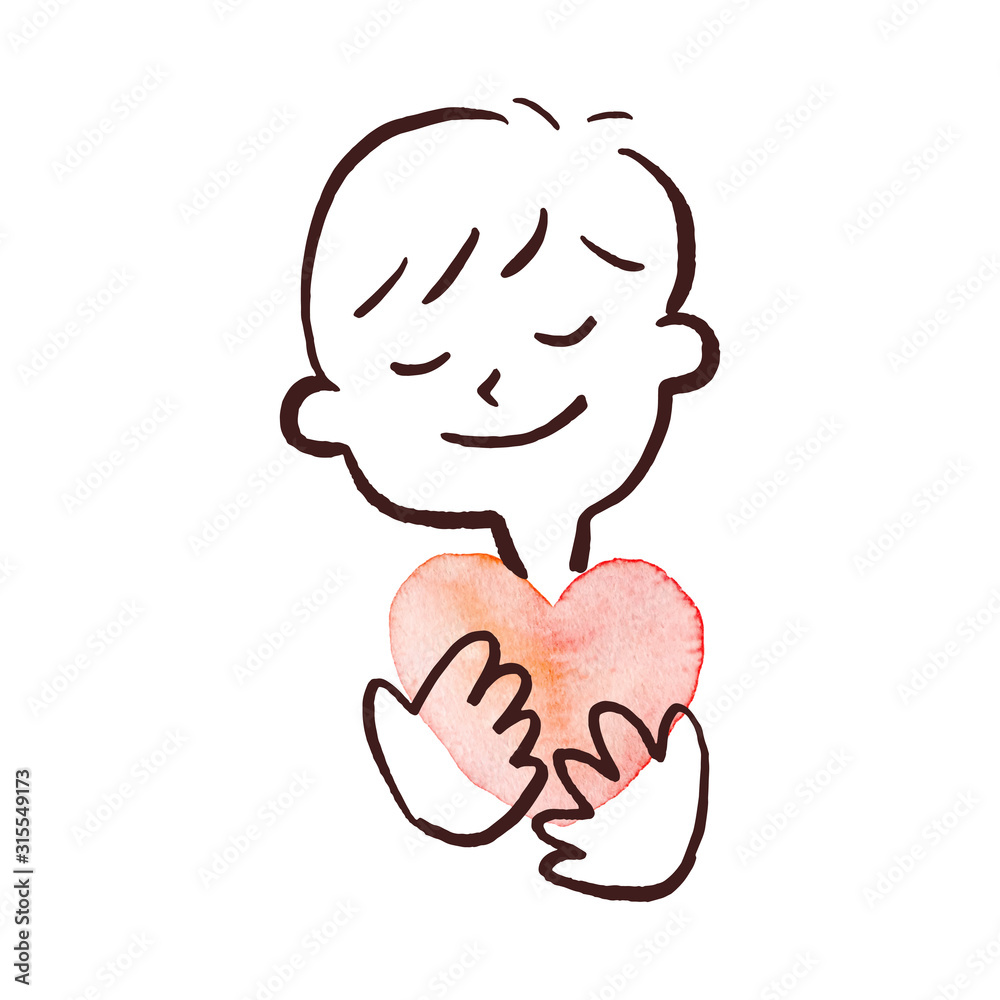 Illustration of a Man Hugging a Heart and Smiling Illustration of a Man Hugging a Heart and Smiling