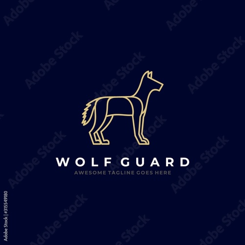 Vector Logo Illustration Wolf Guard Line Art Style