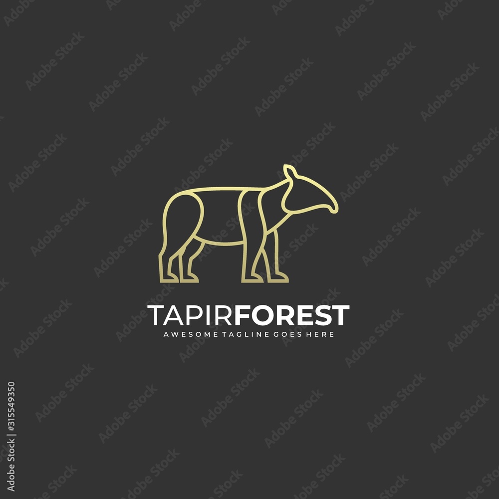 Vector Logo Illustration Tapir Forest Line Art Style