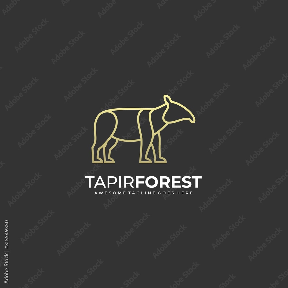Vector Logo Illustration Tapir Forest Line Art Style Vector Logo Illustration Tapir Forest Line Art Style