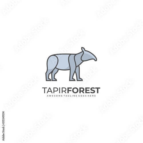 Vector Logo Illustration Tapir Forest Line Art Style © Artnivora