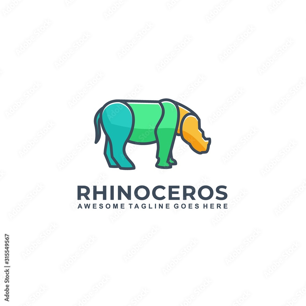 Obraz premium Vector Logo Illustration Rhinoceros Line Art Style