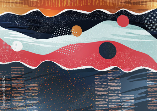 Wallpaper Mural Modern geometric wave pattern background, dynamic shapes, abstract drawn lines, small particles, bright colors. Cover design, poster, flyer, book design. Torontodigital.ca