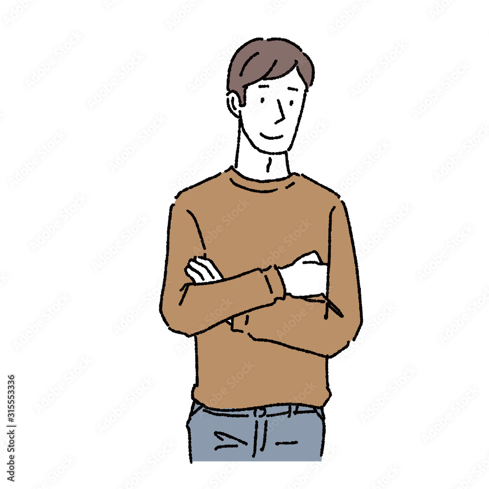 Fototapeta premium 腕をくむ 男性 笑顔 イラスト