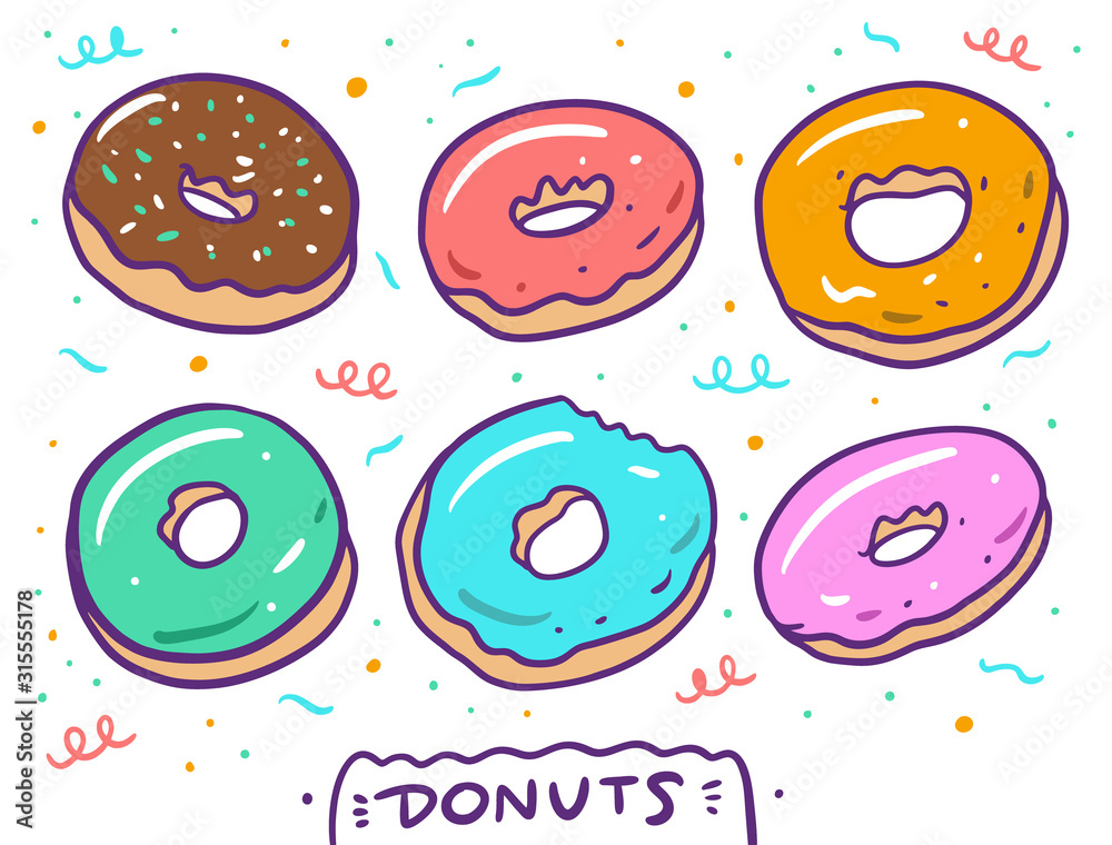 Cute donuts set. Vector illustration. Isolated on white background. Cute donuts set. Vector illustration. Isolated on white background.