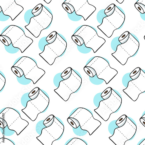 Seamless pattern with toilet paper rolls in cartoon style. Vector illustration