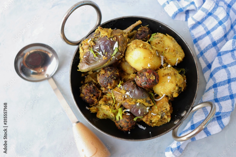 Food Traditional Indian Gujarati dish Surti Undhiyu. Its a mixed