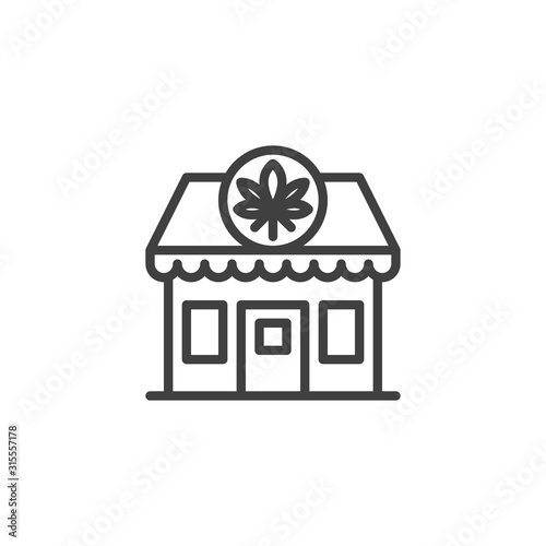 Cannabis store line icon. linear style sign for mobile concept and web design. Marijuana shop outline vector icon. Symbol, logo illustration. Vector graphics