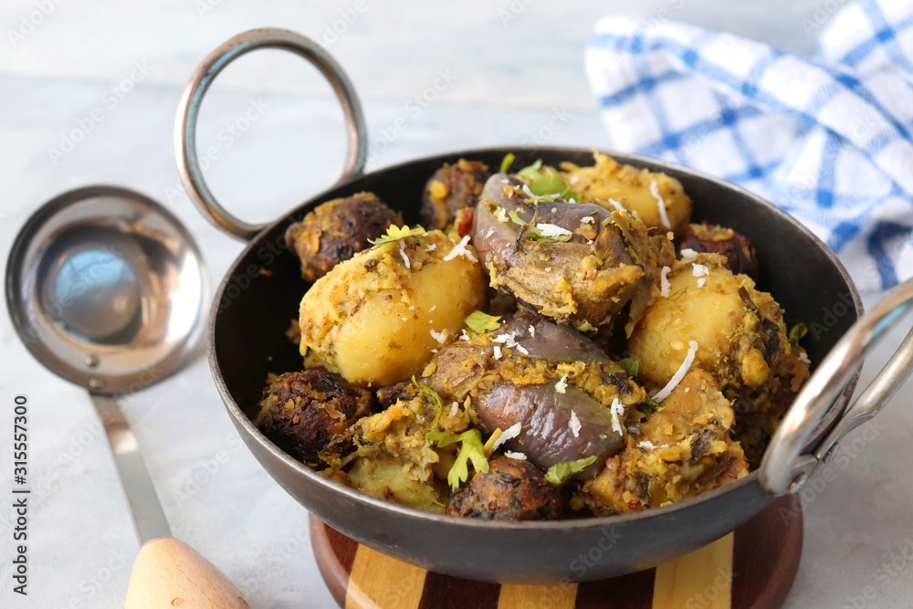 Food Traditional Indian Gujarati dish Surti Undhiyu. Its a mixed