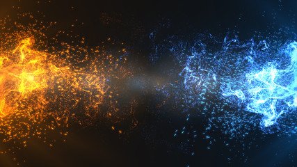 Fire and Ice Concept Design with spark. 3d illustration...