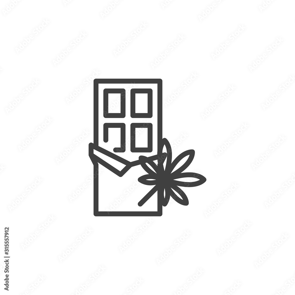 Cannabis chocolate line icon. linear style sign for mobile concept and web design. Marijuana leaf and chocolate bar outline vector icon. Symbol, logo illustration. Vector graphics Cannabis chocolate line icon. linear style sign for mobile concept and web design. Marijuana leaf and chocolate bar outline vector icon. Symbol, logo illustration. Vector graphics