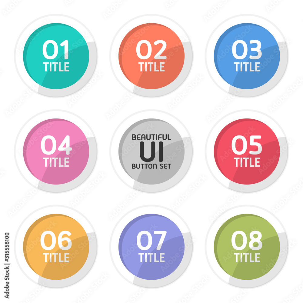 Beautiful user interface circle button set Beautiful user interface circle button set