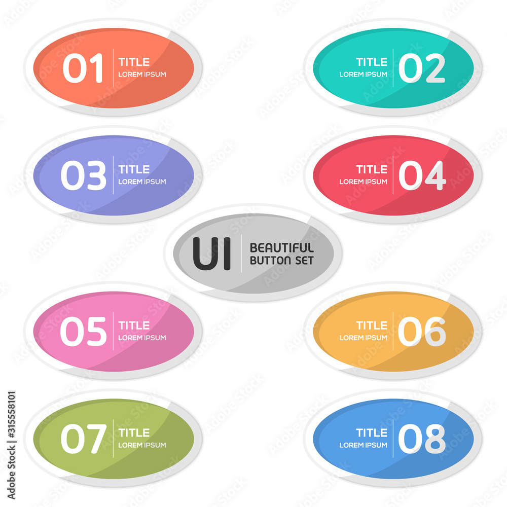 Beautiful user interface ellipse button set Beautiful user interface ellipse button set