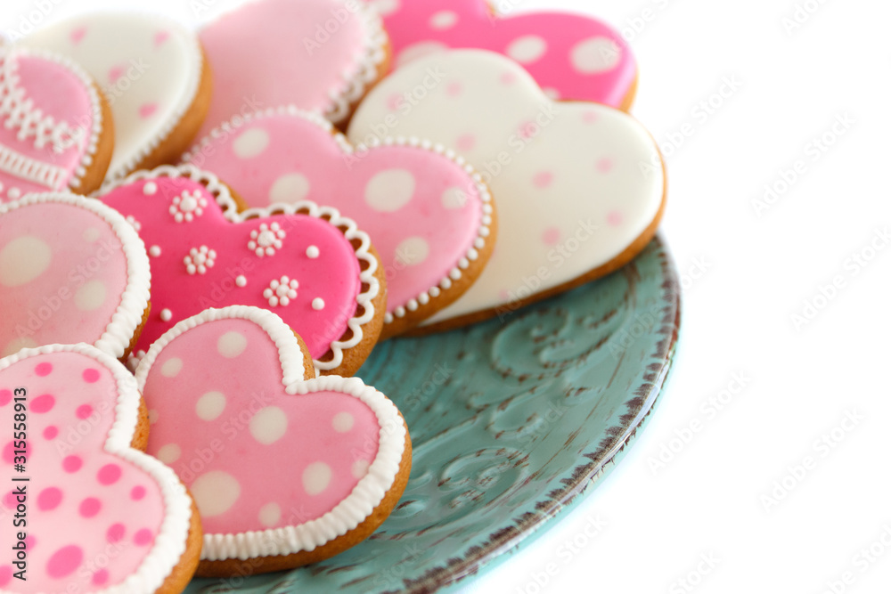 set of pink heart shaped cookies with patterns, handmade set of pink heart shaped cookies with patterns, handmade