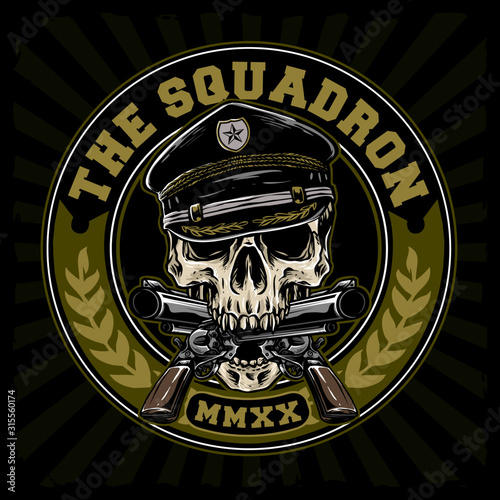 skull with military hat and guns vector illustration