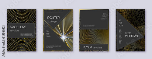Black brochure design template set. Gold abstract 