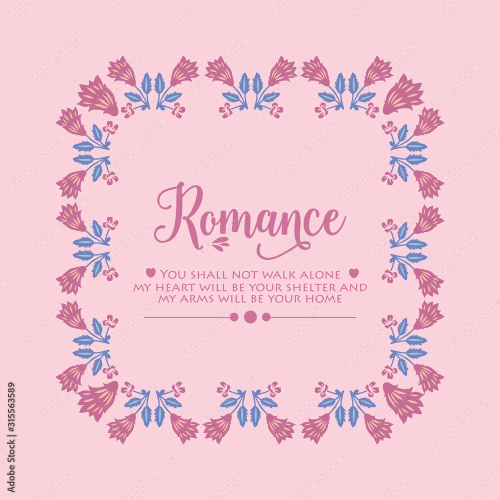 Beautiful pattern of leaf and flower frame, for romance greeting card wallpaper design. Vector