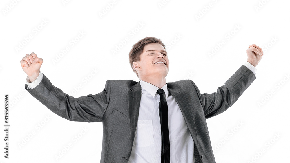 closeup.a very happy young businessman.isolated on a white closeup.a very happy young businessman.isolated on a white