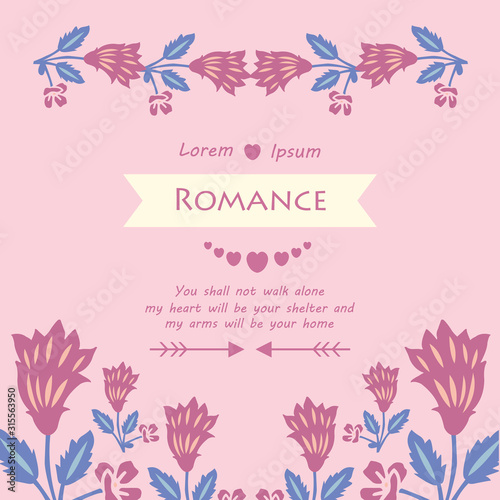 Elegant Pattern of leaf and pink floral frame, for romance card design. Vector