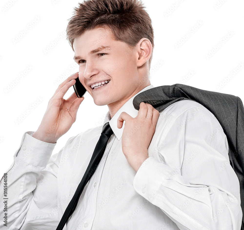 closeup.Manager talking on his mobile phone. isolated on white closeup.Manager talking on his mobile phone. isolated on white
