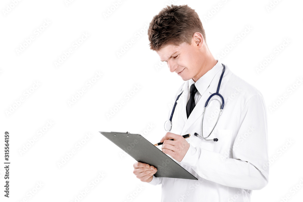 doctor pediatrician with documents.isolated on a white background doctor pediatrician with documents.isolated on a white background