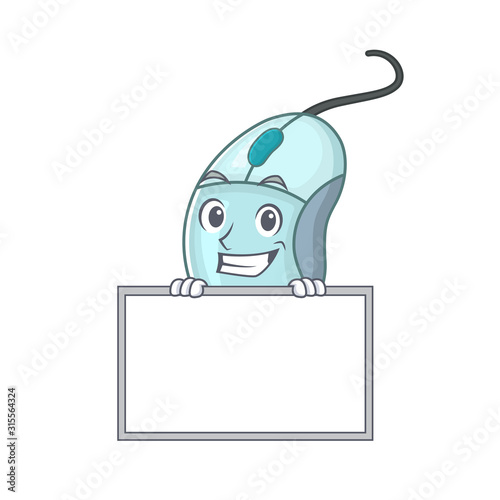 A cute picture of computer mouse grinning with board