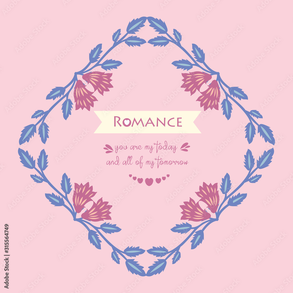 Template design for romance greeting card, with elegant pink floral frame decoration. Vector