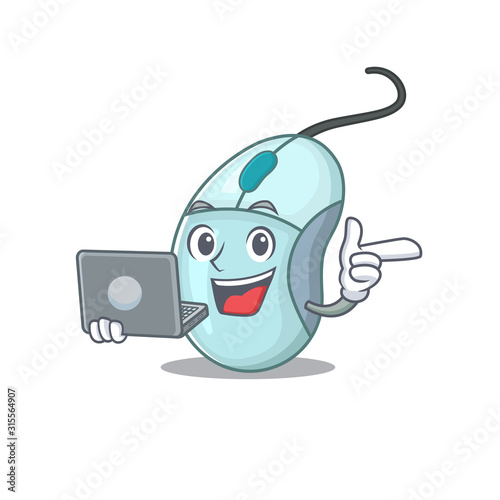 Smart character of computer mouse working with laptop