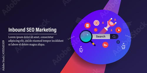 Inbound marketing, seo strategy, digital marketing and search optimization concept. Web banner template.