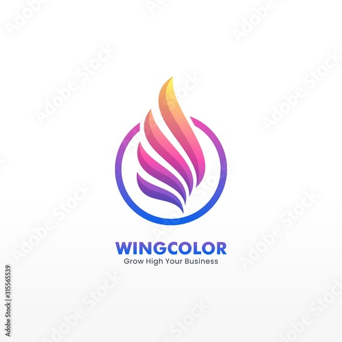 Vector Logo Illustration Abstract Flying Wing Stacked Shape Colorful Style