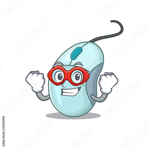 Smiley mascot of computer mouse dressed as a Super hero