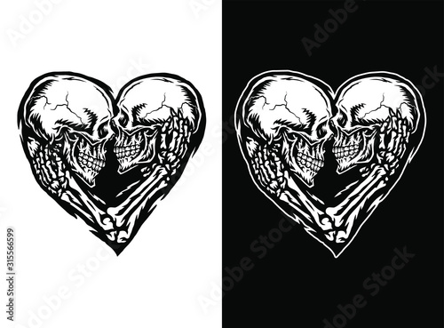 Vector illustration of skull couple, isolated on dark and bright background